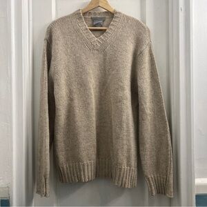 Nicole Farhi Alpaca Wool Blend V-neck Sweater Tan/Oatmeal Women's Size Large